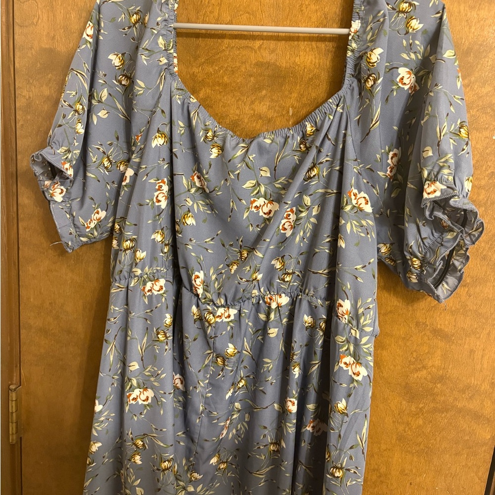 Bloom Chic Floral Blue Midi Dress w/ Pockets! - Picture 3 of 8